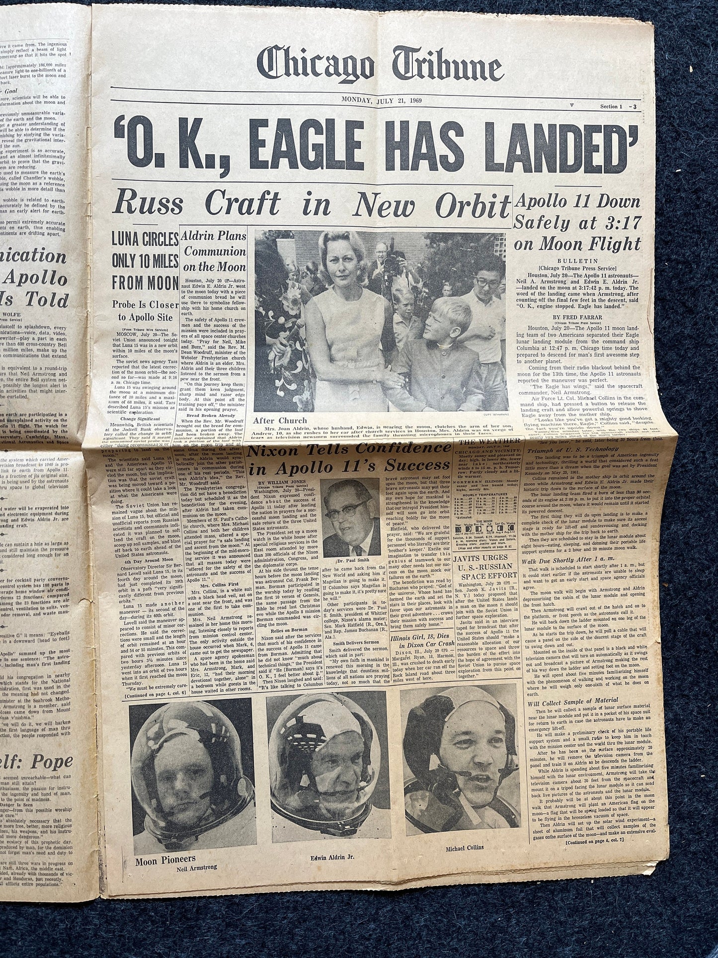 Original Moon Landing Vintage Newspaper - NASA Apollo 11 Program Moonwalk - Space Race Neil Armstrong Buzz Aldrin - Gifts For Nerds, Space A