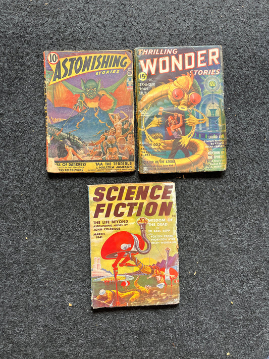 Original 1950s Pulp Science Fiction Space Adventures Novels, Space Gifts Decor, SciFi Stories and Vintage Art, Vintage Books, Rare Books