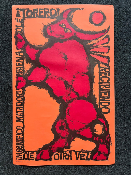 Vintage Bull Fighting John Hitesman Lithograph Poster 1960's MCM Wall Decoration, Vintage Gifts, Housewarming Gifts, Mid Century Modern Wall