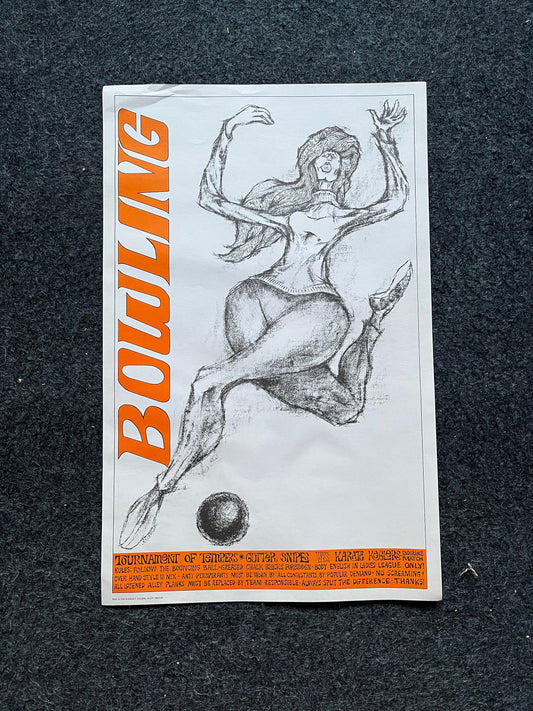 Vintage Bowling John Hitesman Lithograph Poster 1960's MCM Wall Decoration, Vintage Gifts, Housewarming Gifts, Mid Century Modern Wall