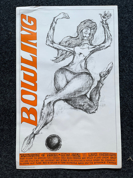 Vintage Bowling John Hitesman Lithograph Poster 1960's MCM Wall Decoration, Vintage Gifts, Housewarming Gifts, Mid Century Modern Wall