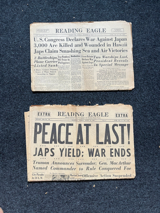 1945 Start and End of WW2 VE Day – Vintage newspapers – World War 2 Memorabila  Imperial Japan Defeated – European Pacific History WW3