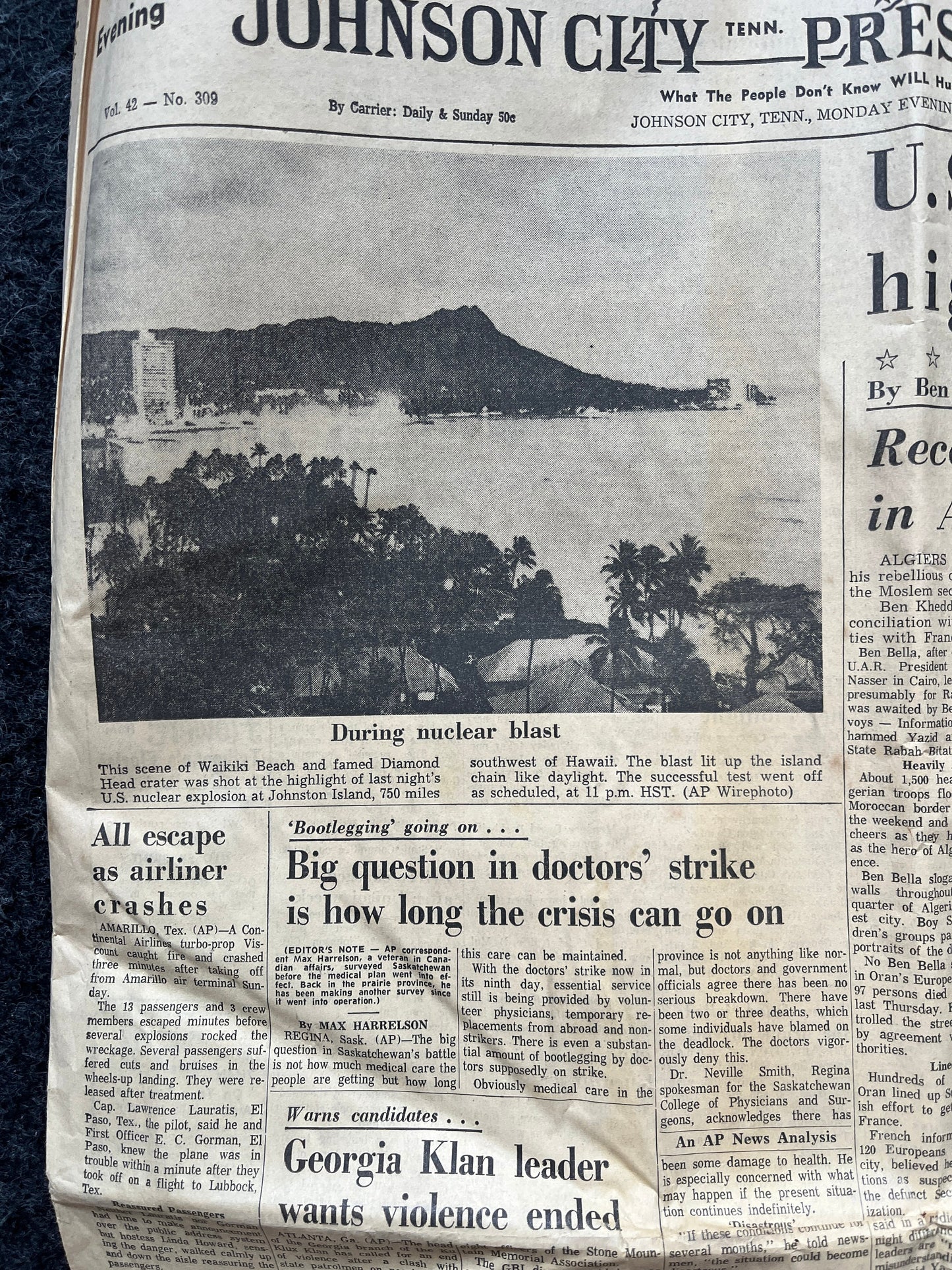 1962 Operation Dominic US Tests 31 Nuclear Bombs, Original Vintage Newspaper, Cold War Propaganda, USSR Art, Soviet Union, Russian History