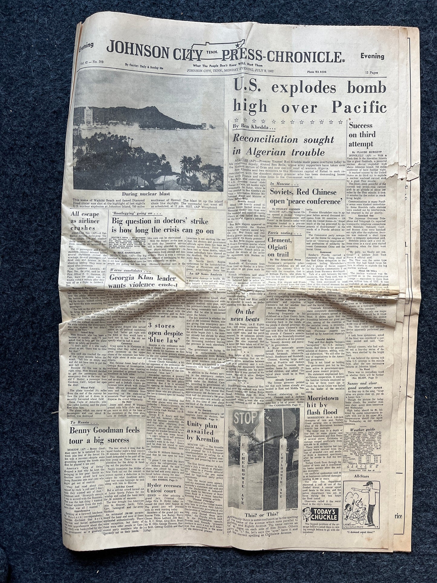 1962 Operation Dominic US Tests 31 Nuclear Bombs, Original Vintage Newspaper, Cold War Propaganda, USSR Art, Soviet Union, Russian History