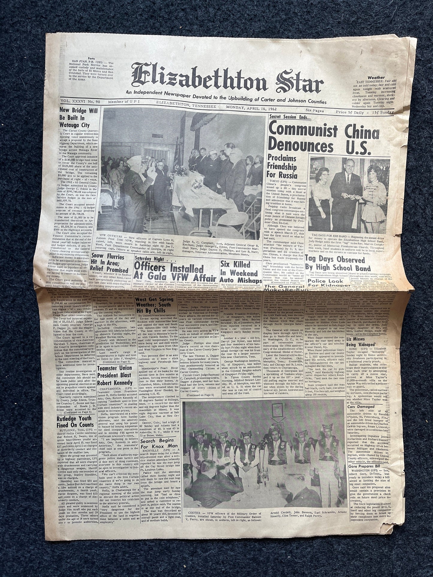 1962 Chinese CCP Denounces United States - Red China Unlocks Nuclear Weapons - Original Vintage Newspaper Red Scare Cold War Propaganda