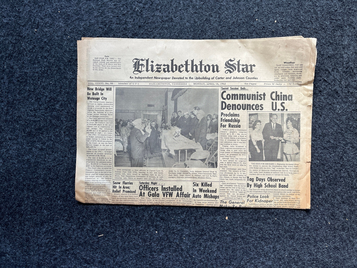 1962 Chinese CCP Denounces United States - Red China Unlocks Nuclear Weapons - Original Vintage Newspaper Red Scare Cold War Propaganda