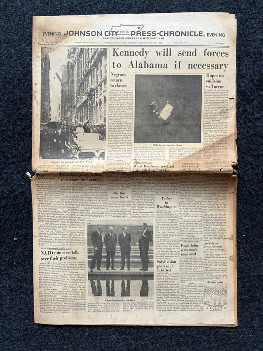 1963 JFK Send Troops to Alabama Birmingham Riots and Bus Marches, US History, Civil Rights Black History BLM – Vintage Original Newspaper,