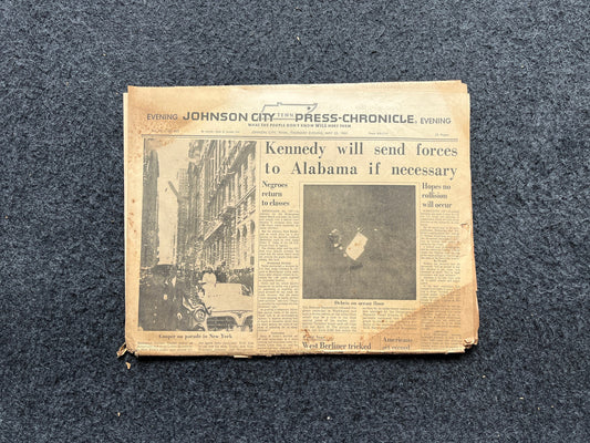 1963 JFK Send Troops to Alabama Birmingham Riots and Bus Marches, US History, Civil Rights Black History BLM – Vintage Original Newspaper,