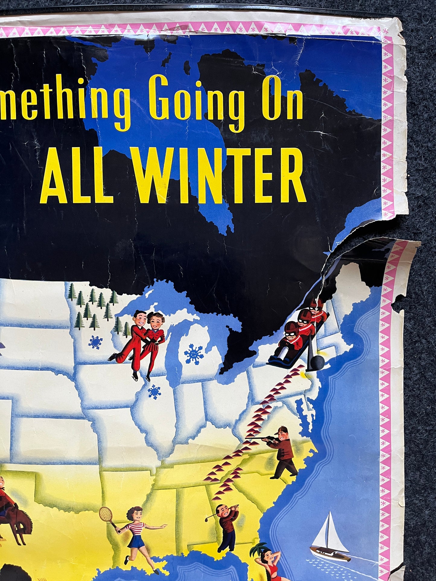 Vintage 1950s 39 x 24 Pullman Winter Railroad Poster Original Railway artwork