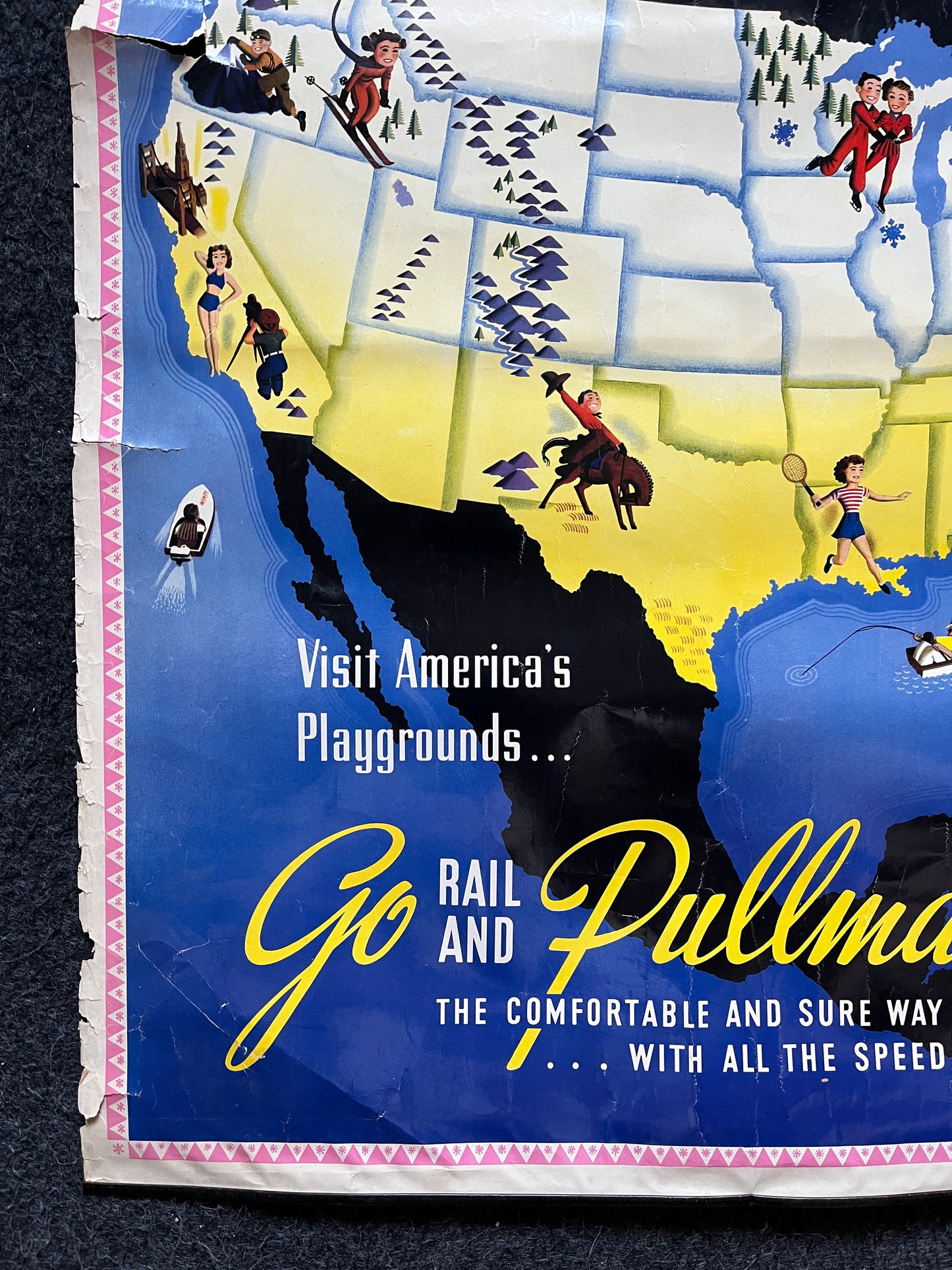 Vintage 1950s 39 x 24 Pullman Winter Railroad Poster Original Railway artwork