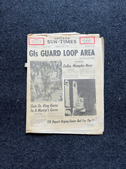 1968 MLK Jr Race Riots, Marches, US History, Civil Rights Black History BLM – Vintage Original Newspaper,