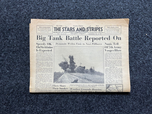 1944 Operation Queen Large US Tank Battle,-Original Vintage Newspaper, Gifts for Him, WW2 Memorabilia, Fathers Day Gifts, Holiday Gifts