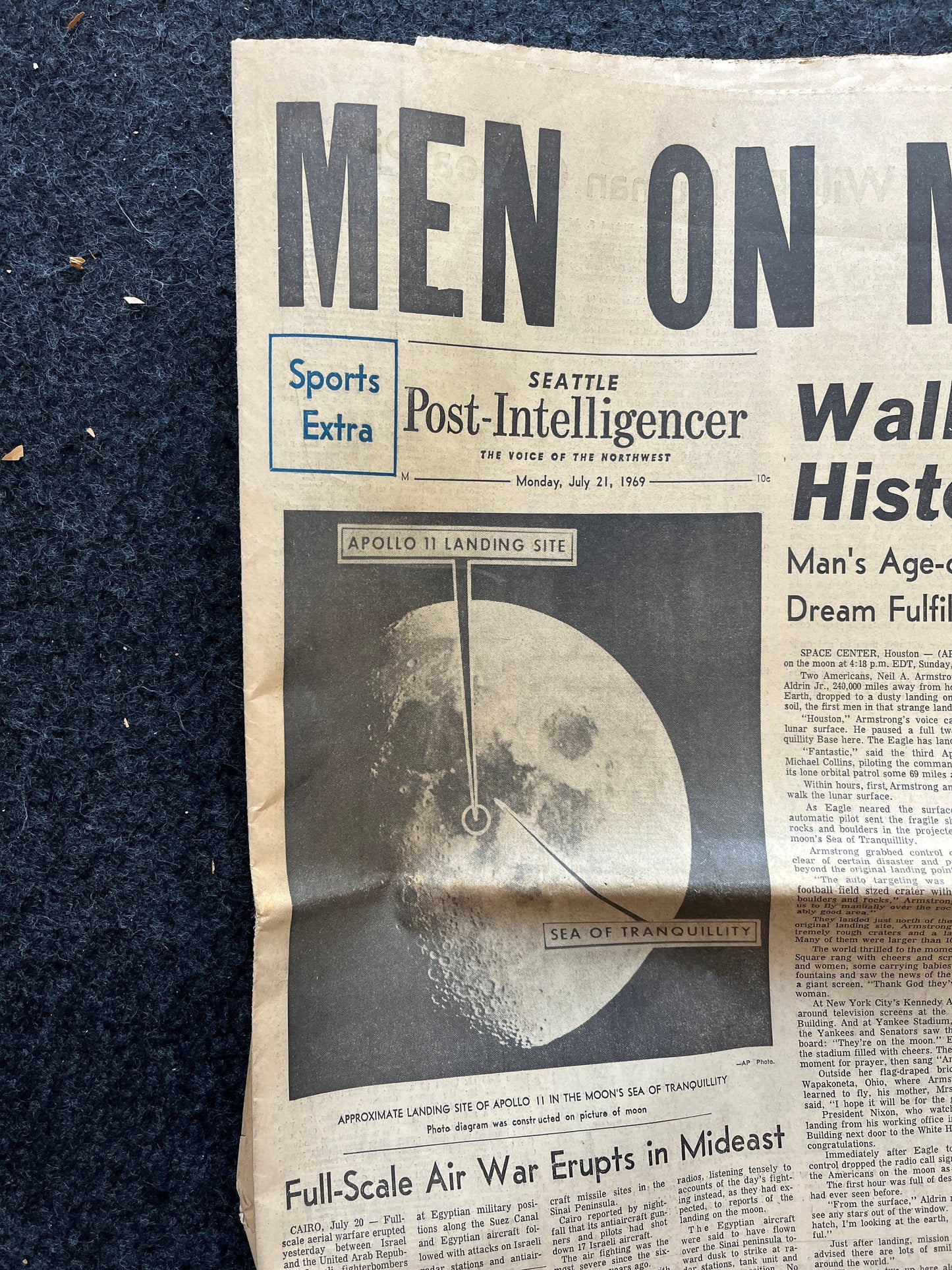 Original Moon Landing Vintage Newspaper - NASA Apollo 11 Program Moonwalk - Space Race Neil Armstrong Buzz Aldrin - Gifts For Nerds, Space A