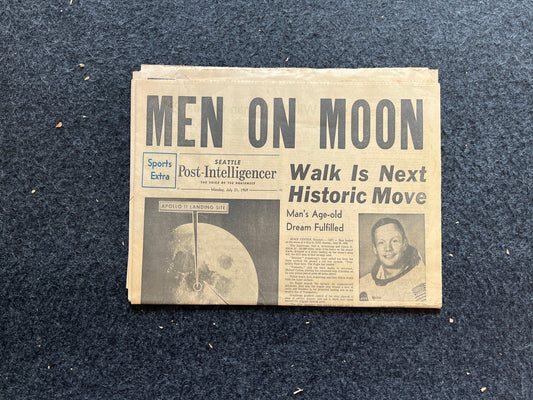 Original Moon Landing Vintage Newspaper - NASA Apollo 11 Program Moonwalk - Space Race Neil Armstrong Buzz Aldrin - Gifts For Nerds, Space A