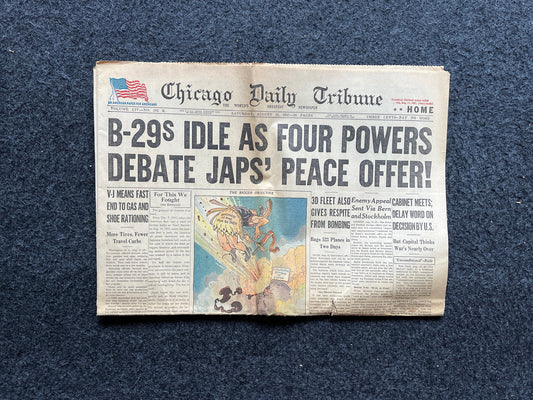 WWII Japanese Surrender - 4 Before VJ Day - Extra Vintage Newspaper, vintage newspaper, ww2 memorabilia, history gifts, japanese artwork