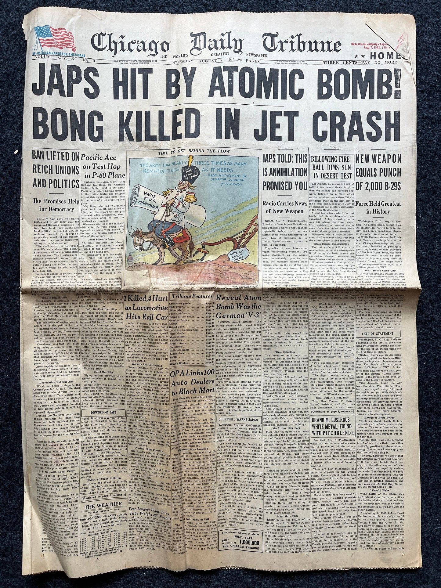 DAY OF Atomic Bombing of Hiroshima, Enola Gay, World War 2 Memorabilia, WW2 Propaganda, Vintage Newspaper Collectible, Military Gifts,