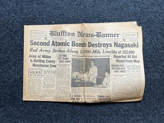 1945 WW2 Bombing of Nagasaki, Day Of, Japanese History, Original Vintage Newspaper - Military Memorabilia Gifts for Him World War 2