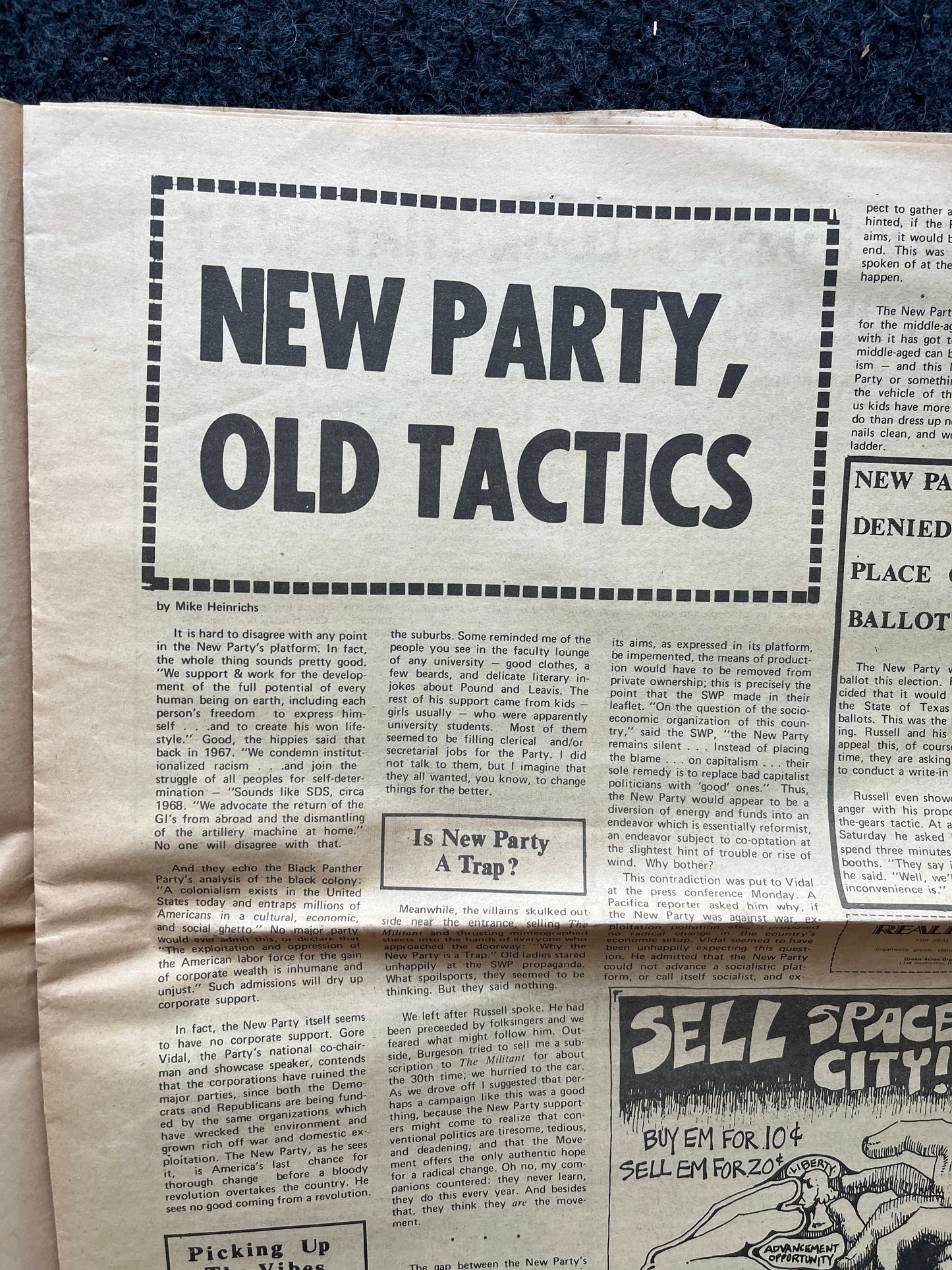 1970s Space City Houston Texas Underground Newspaper, Black Panther Party, Vintage Antique Collectibles, Hippie Grunge Art Gifts,