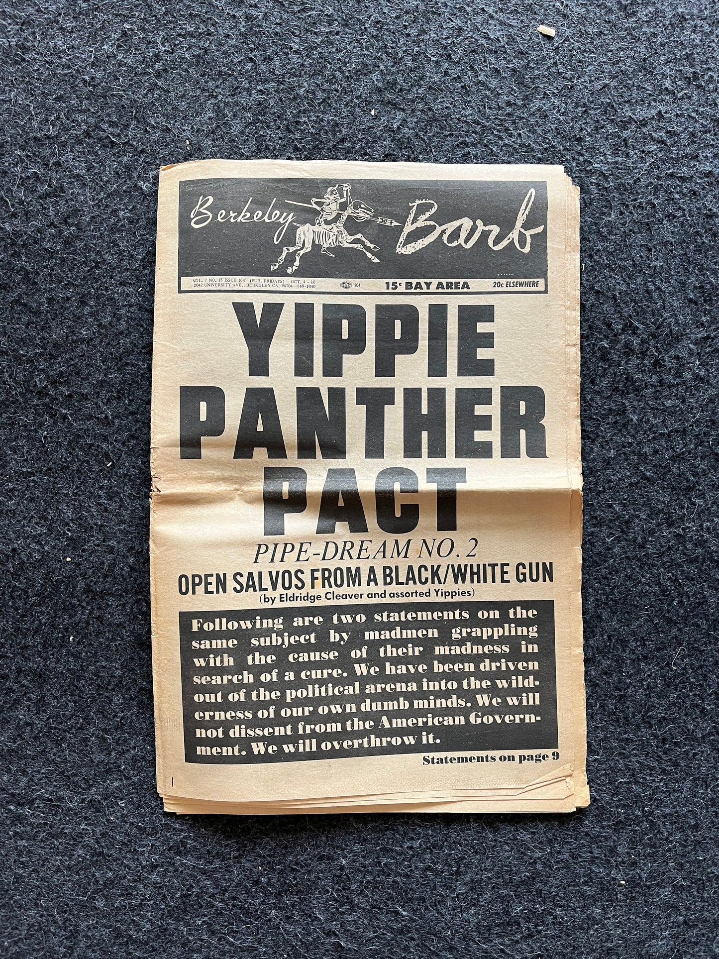 1970s Berkeley Bark CounterCulture, Black Panther Party, Underground Newspaper, Vintage Newspaper, San Francisco California, Black Gifts