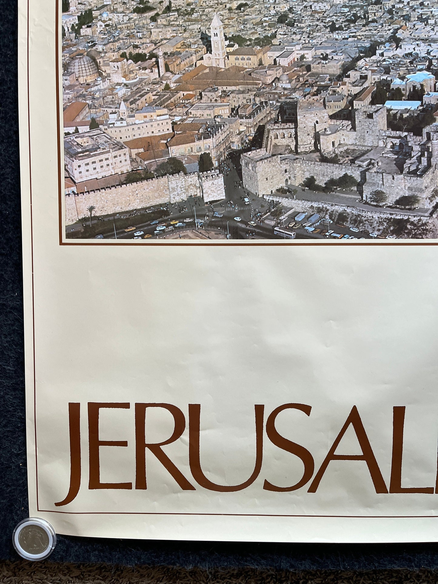 Vintage 1980s Jerusalem Israel Travel Poster - Vintage Advertising Jewish Travel Poster, Vintage Photography, 27 x 39 Aviation Poster