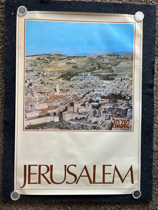 Vintage 1980s Jerusalem Israel Travel Poster - Vintage Advertising Jewish Travel Poster, Vintage Photography, 27 x 39 Aviation Poster