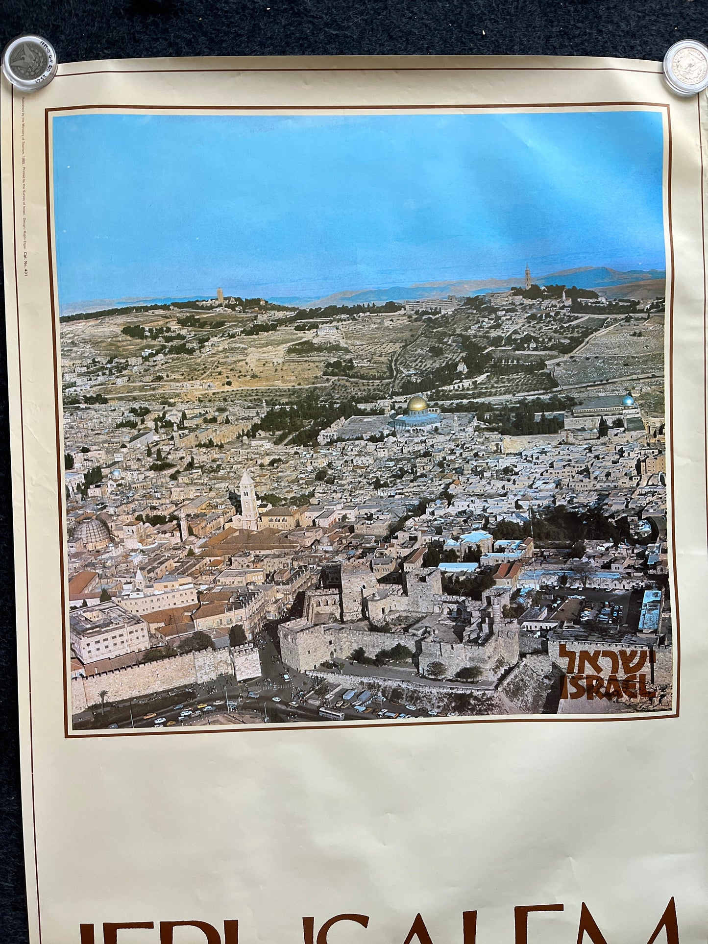 Vintage 1980s Jerusalem Israel Travel Poster - Vintage Advertising Jewish Travel Poster, Vintage Photography, 27 x 39 Aviation Poster