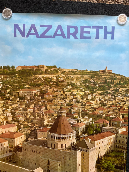 Vintage 1980s Nazareth Israel Travel Poster - Vintage Advertising Jewish Travel Poster, Vintage Photography, 27 x 39 Aviation Poster
