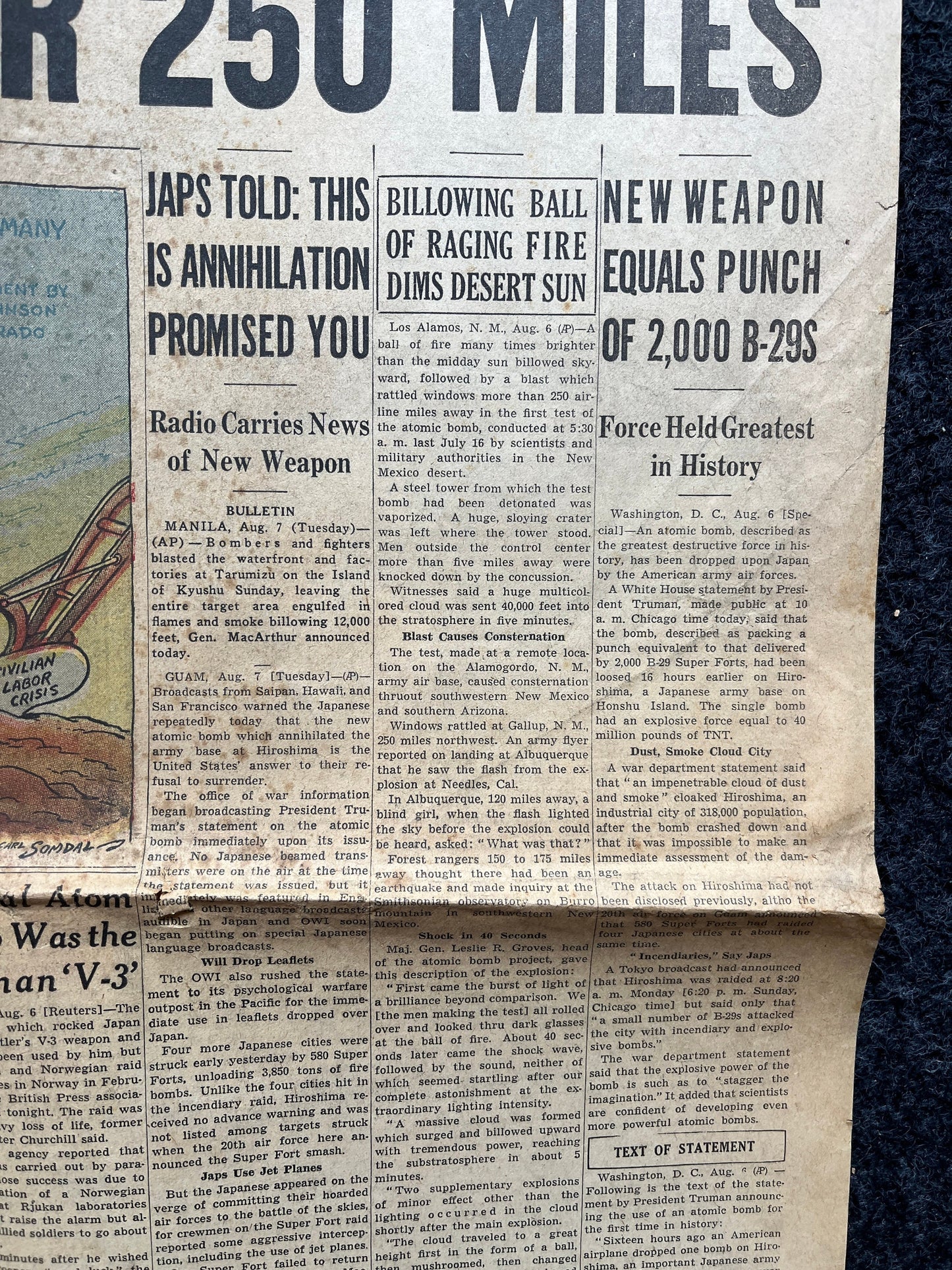 DAY OF Atomic Bombing of Hiroshima, Enola Gay, World War 2 Memorabilia, WW2 Propaganda, Vintage Newspaper Collectible, Military Gifts,