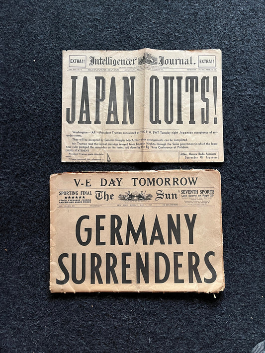 End of WW2 Surrender of Germany and Japan, Vintage newspapers, World War 2 Memorabilia, US History, Military Gifts, Gifts for Him Father,