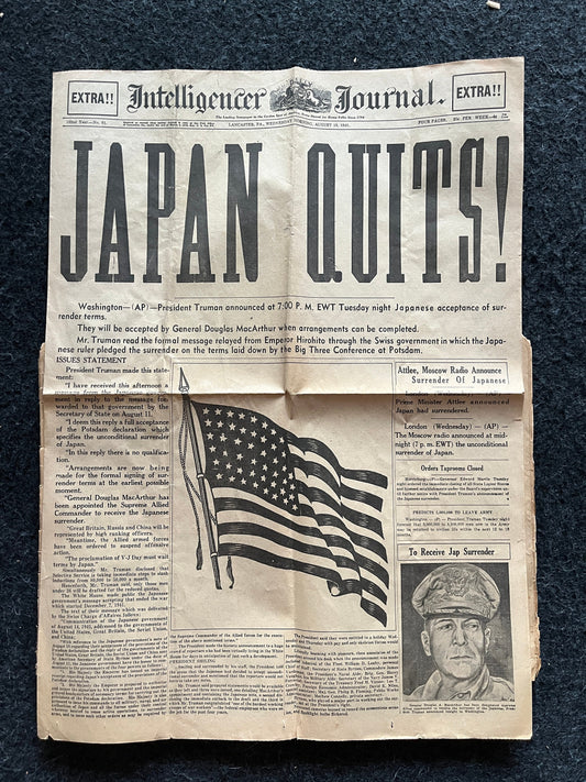 End of WW2 Surrender of Germany and Japan, Vintage newspapers, World War 2 Memorabilia, US History, Military Gifts, Gifts for Him Father,