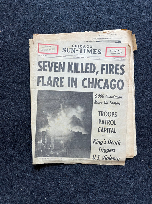 1968 MLK Jr Race Riots, Marches, US History, Civil Rights Black History BLM – Vintage Original Newspaper,