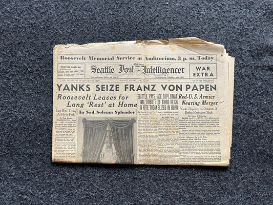 Capture of Franz Von Papen, Late WW2 European Theatre Newspaper, Original Vintage World War 2 Memorabilia Newspaper, US Allied Forces