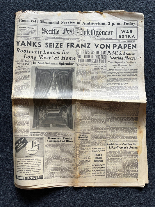 Capture of Franz Von Papen, Late WW2 European Theatre Newspaper, Original Vintage World War 2 Memorabilia Newspaper, US Allied Forces