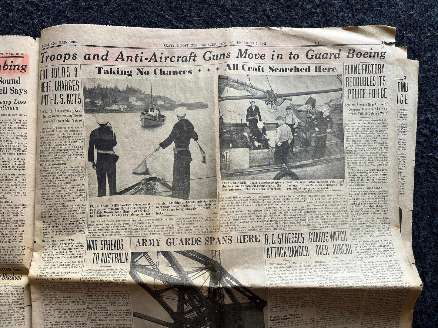 1941 WW2 San Francisco Air Raid Hoax- December 9th - Invasion of Hong Kong Guam Philippines Panama- Start of World War 2 Original Vintage