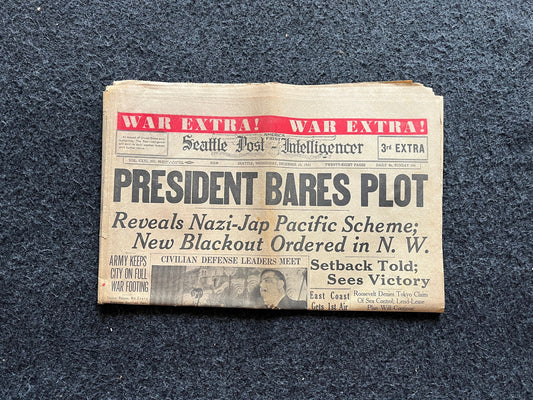 1941 WWII US Declares War on Japan, Gifts for Him, Day After Pearl Harbor – Vintage Original World War II Memorabilia Collectible Newspaper