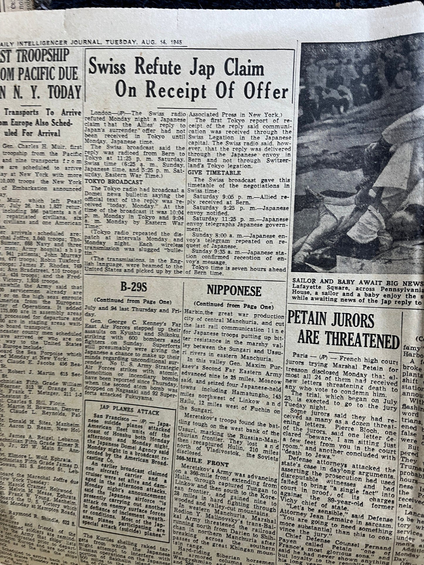 WWII Japanese Surrender - Day Before VJ Day - Extra Vintage Newspaper - Japan Unconditionally Surrenders