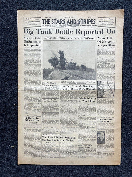 1944 Operation Queen Large US Tank Battle,-Original Vintage Newspaper, Gifts for Him, WW2 Memorabilia, Fathers Day Gifts, Holiday Gifts