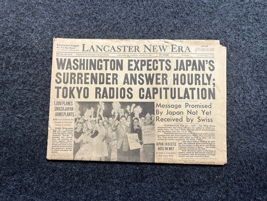 WWII Japanese Surrender - Day Before VJ Day - Extra Vintage Newspaper - Japan Unconditionally Surrenders