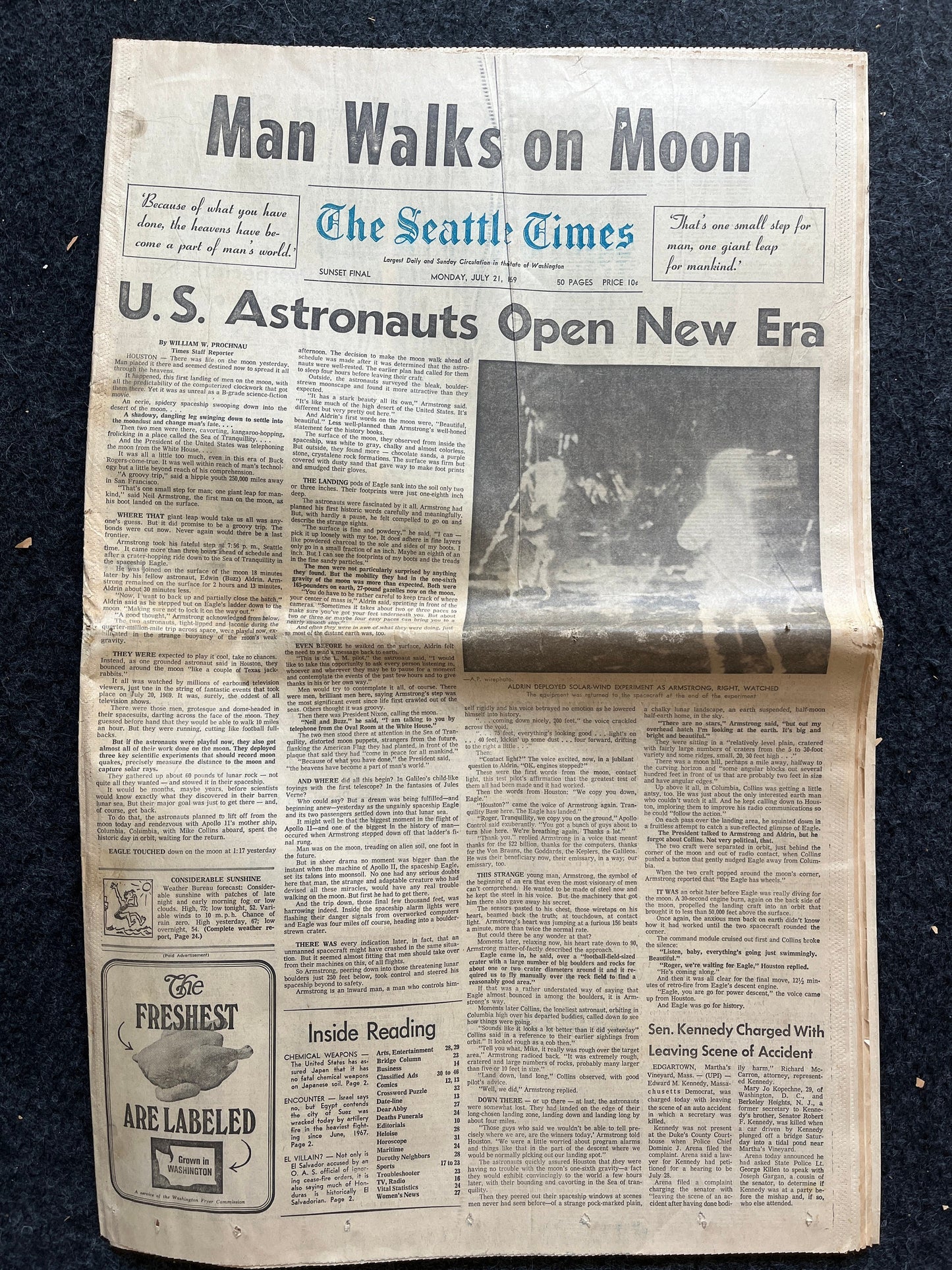 Original Moon Landing Vintage Newspaper - NASA Apollo 11 Program Moonwalk - Space Race Neil Armstrong Buzz Aldrin - Gifts For Nerds, Space A