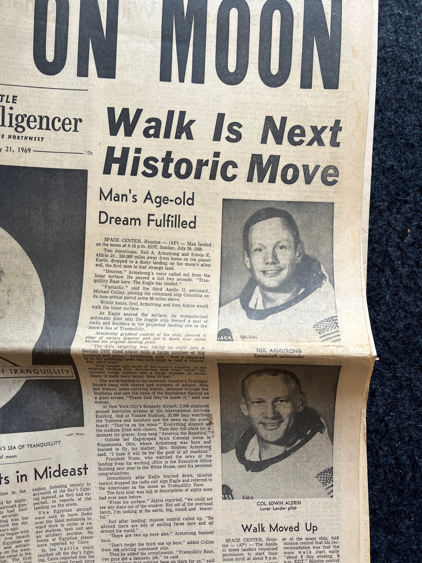 Original Moon Landing Vintage Newspaper - NASA Apollo 11 Program Moonwalk - Space Race Neil Armstrong Buzz Aldrin - Gifts For Nerds, Space A