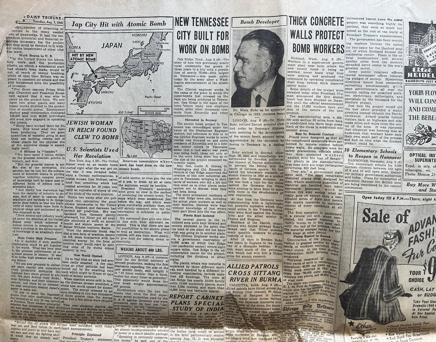 DAY OF Atomic Bombing of Hiroshima, Enola Gay, World War 2 Memorabilia, WW2 Propaganda, Vintage Newspaper Collectible, Military Gifts,