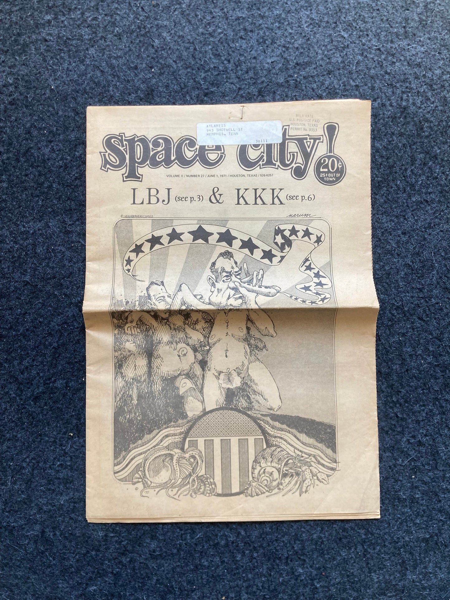1970s Space City Houston Texas Underground Newspaper, Black Panther Party, Vintage Antique Collectibles, Hippie Grunge Art Gifts,