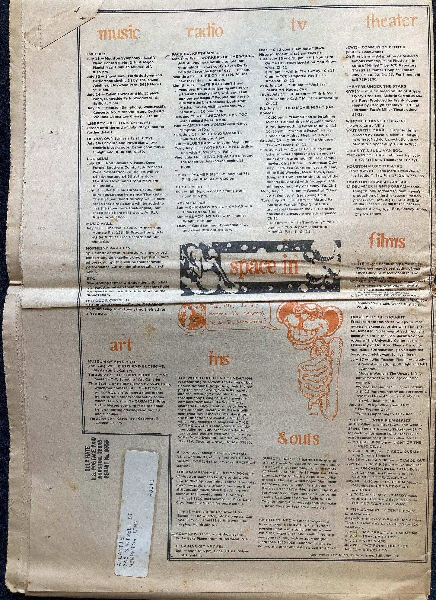 1970s Space City Houston Texas Underground Newspaper, Black Panther Party, Vintage Antique Collectibles, Hippie Grunge Art Gifts,