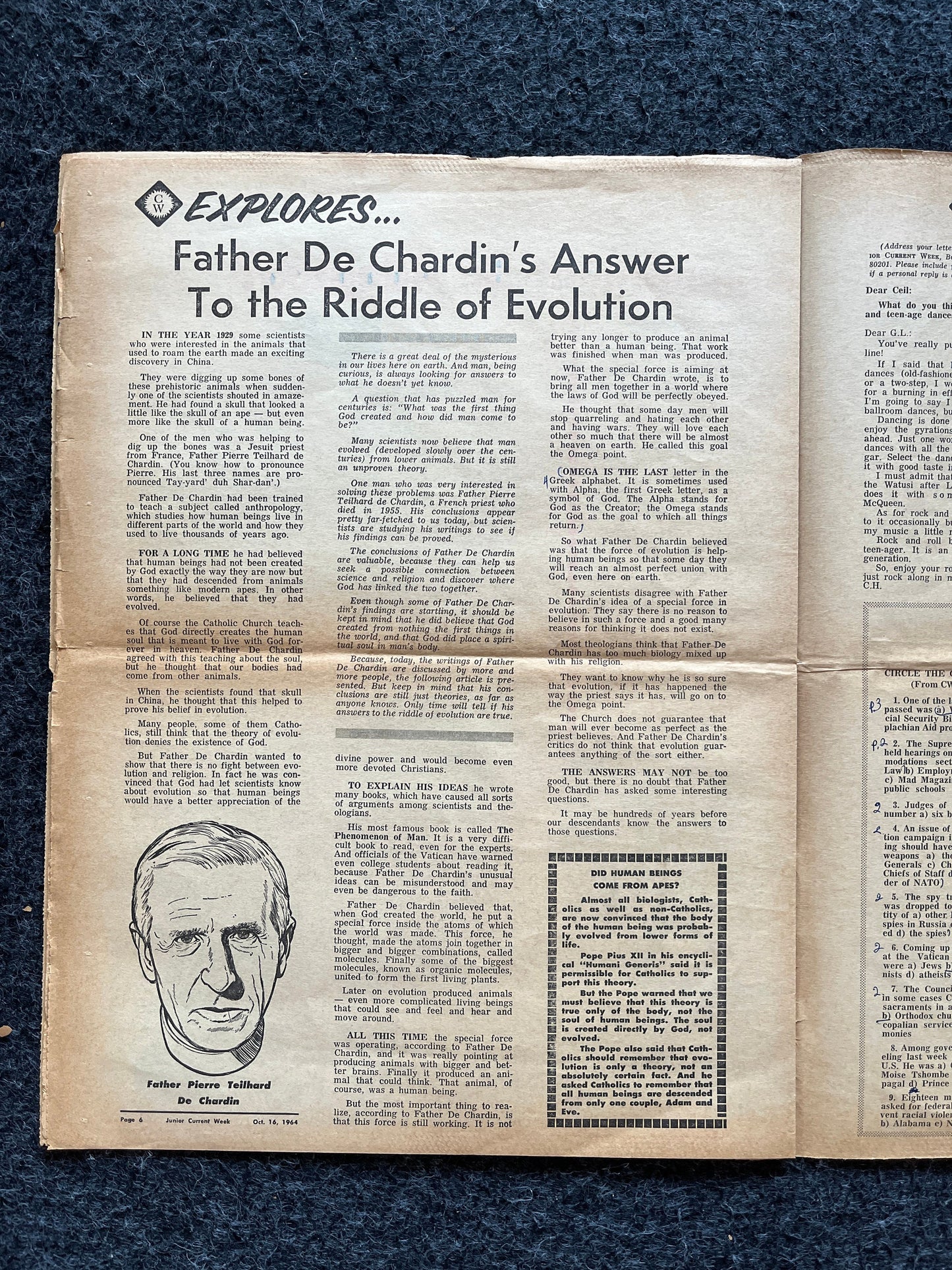 1970s Children Cold War Newspaper, Vintage Antique Collectibles, Biology Evolution Giftts, Educational Item, Gifts for Teacher, Gift for Kid