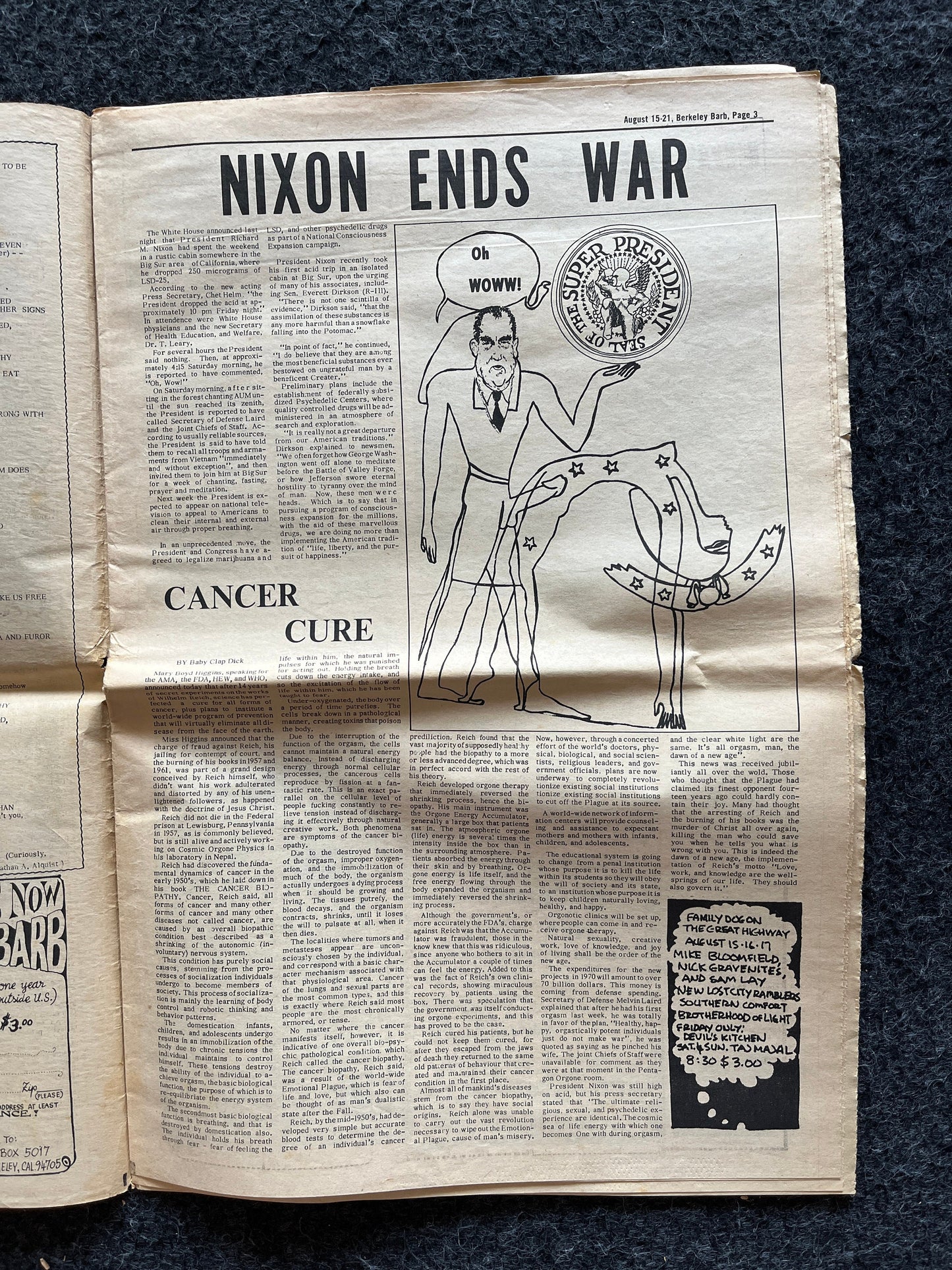 1970s Vietnam War Ends Nixon, Berkeley Bark CounterCulture, Black Panther Party, Underground Newspaper, Vintage Newspaper, San Francisco