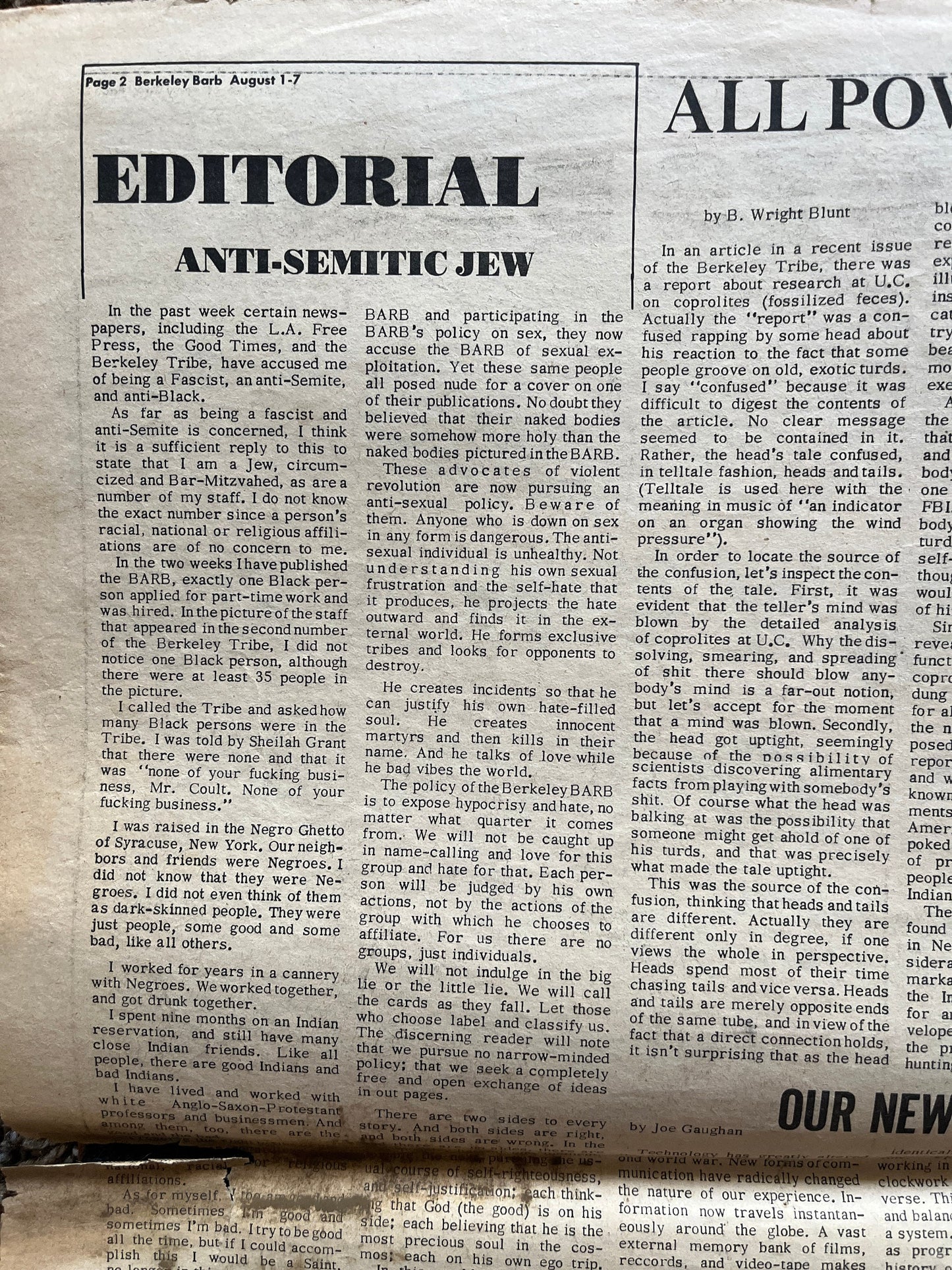 1970s Berkeley Bark CounterCulture, Black Panther Party, Underground Newspaper, Vintage Newspaper, San Francisco California, Black Gifts