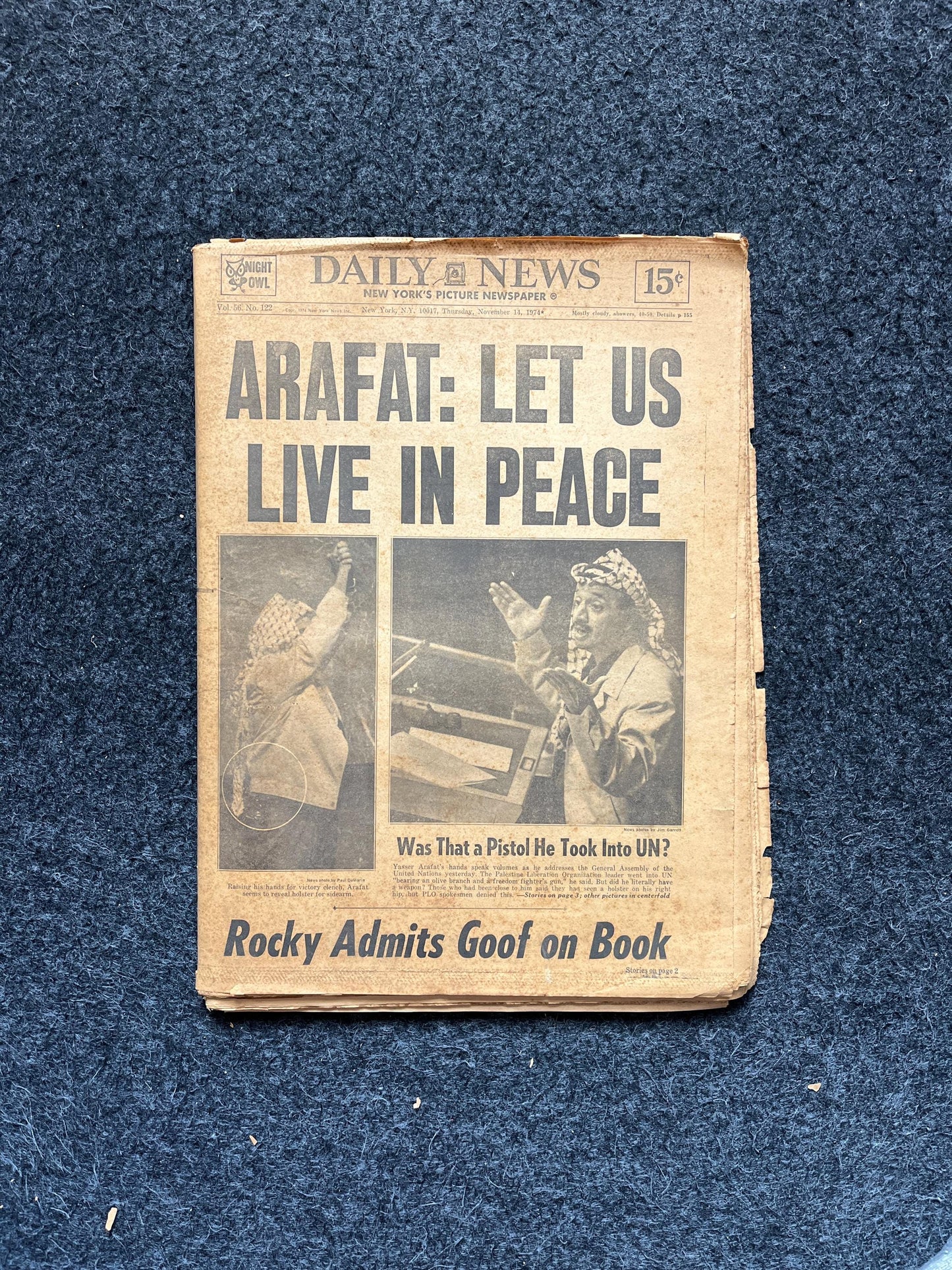 1970s Yasser Arafat Free Palestine Underground Newspaper, Black Panther Party, Vintage Antique Collectibles, Middle East Gifts, Israel Art