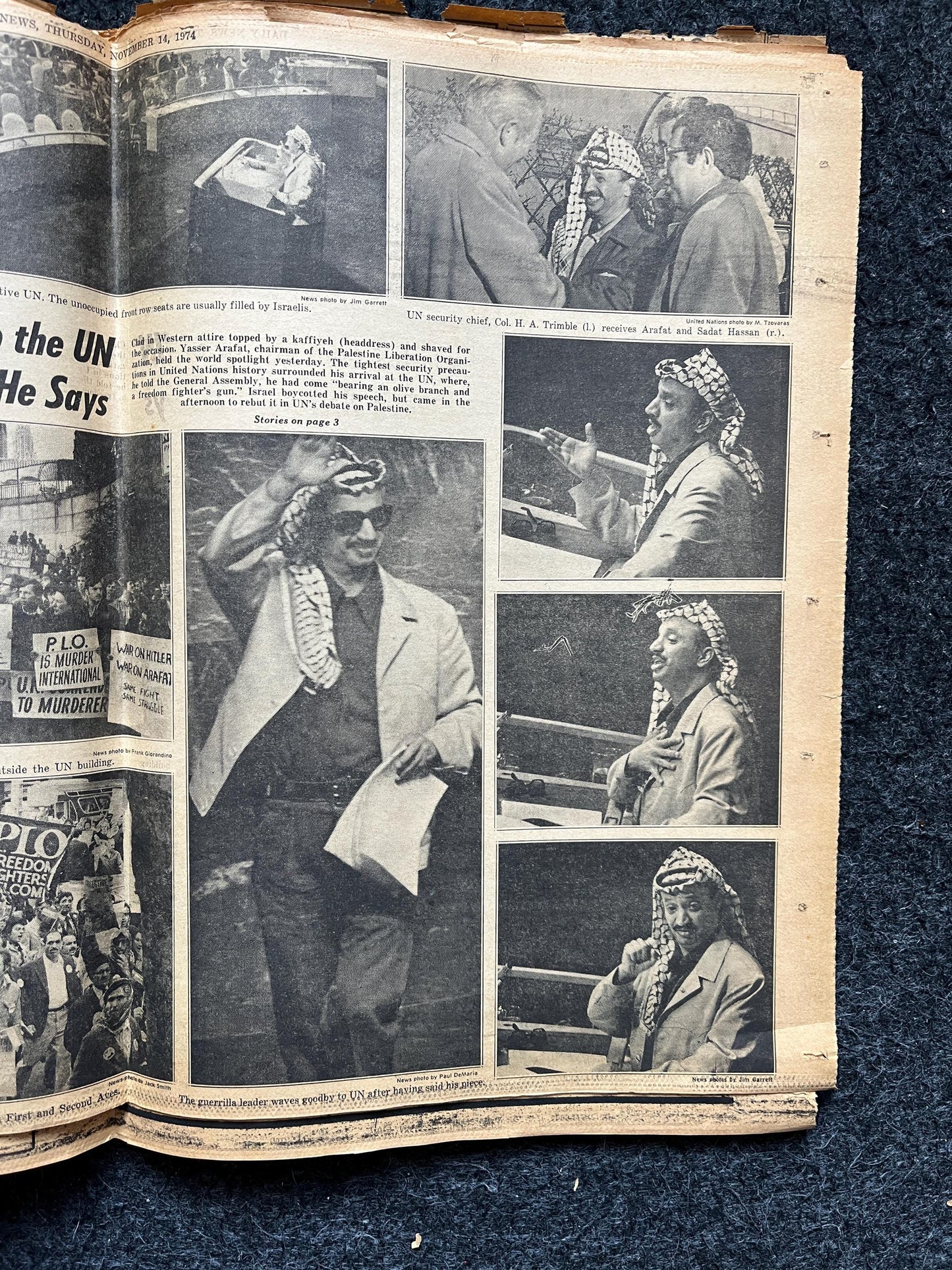 1970s Yasser Arafat Free Palestine Underground Newspaper, Black Panther Party, Vintage Antique Collectibles, Middle East Gifts, Israel Art