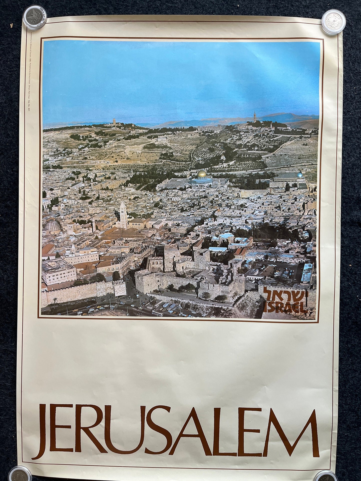 Vintage 1980s Jerusalem Israel Travel Poster - Vintage Advertising Jewish Travel Poster, Vintage Photography, 27 x 39 Aviation Poster