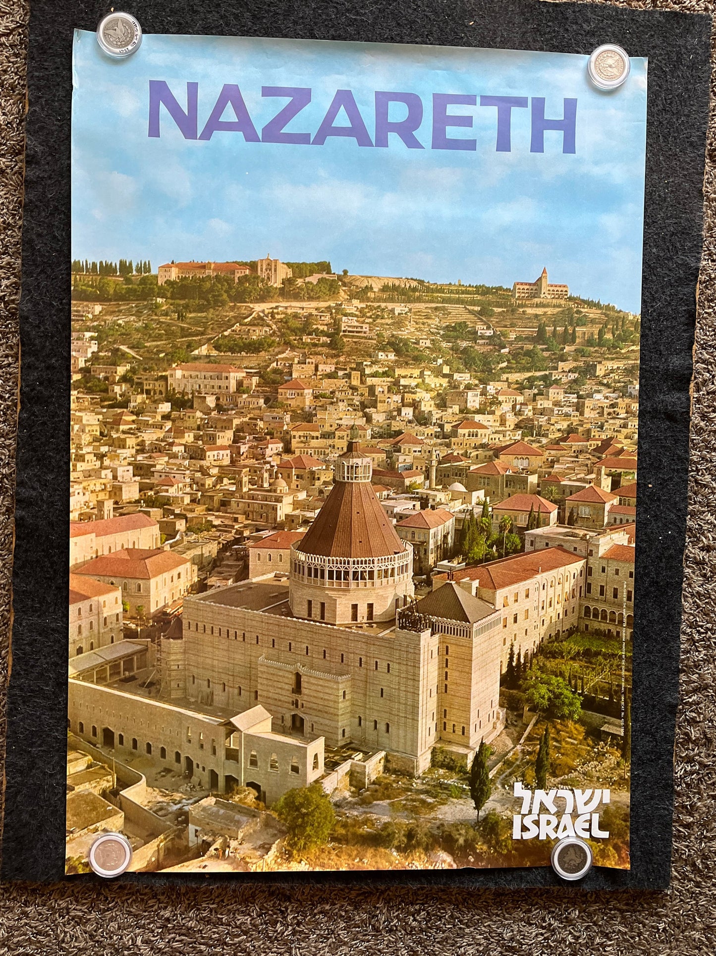 Vintage 1980s Nazareth Israel Travel Poster - Vintage Advertising Jewish Travel Poster, Vintage Photography, 27 x 39 Aviation Poster